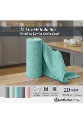 FB Cup (20'li Rulo) Mikro-FB Çok Amaçlı %100 Mikrofiber Temizlik Bezi 25x32 K...