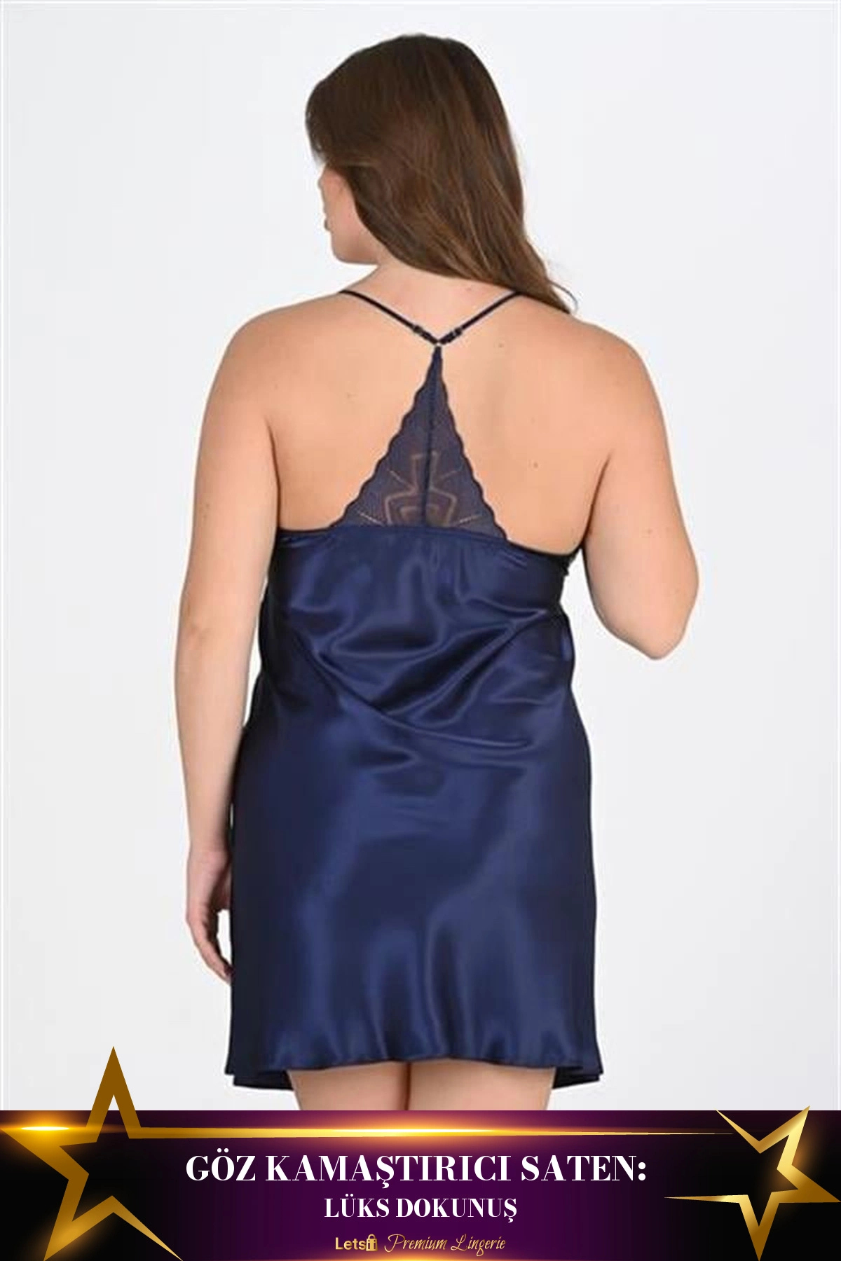 Letsii Büyük 2'Li Saten Sabahlık Takımı Lacivert Renk