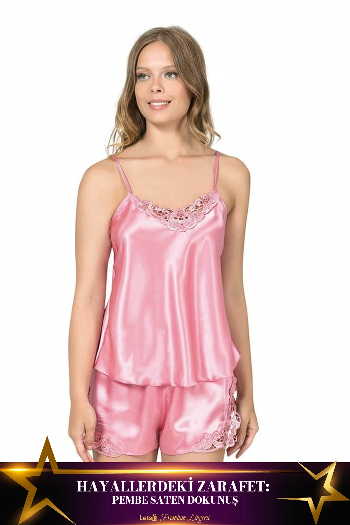 Letsii Saten Babydoll Şortlu Takım Pembe Renk