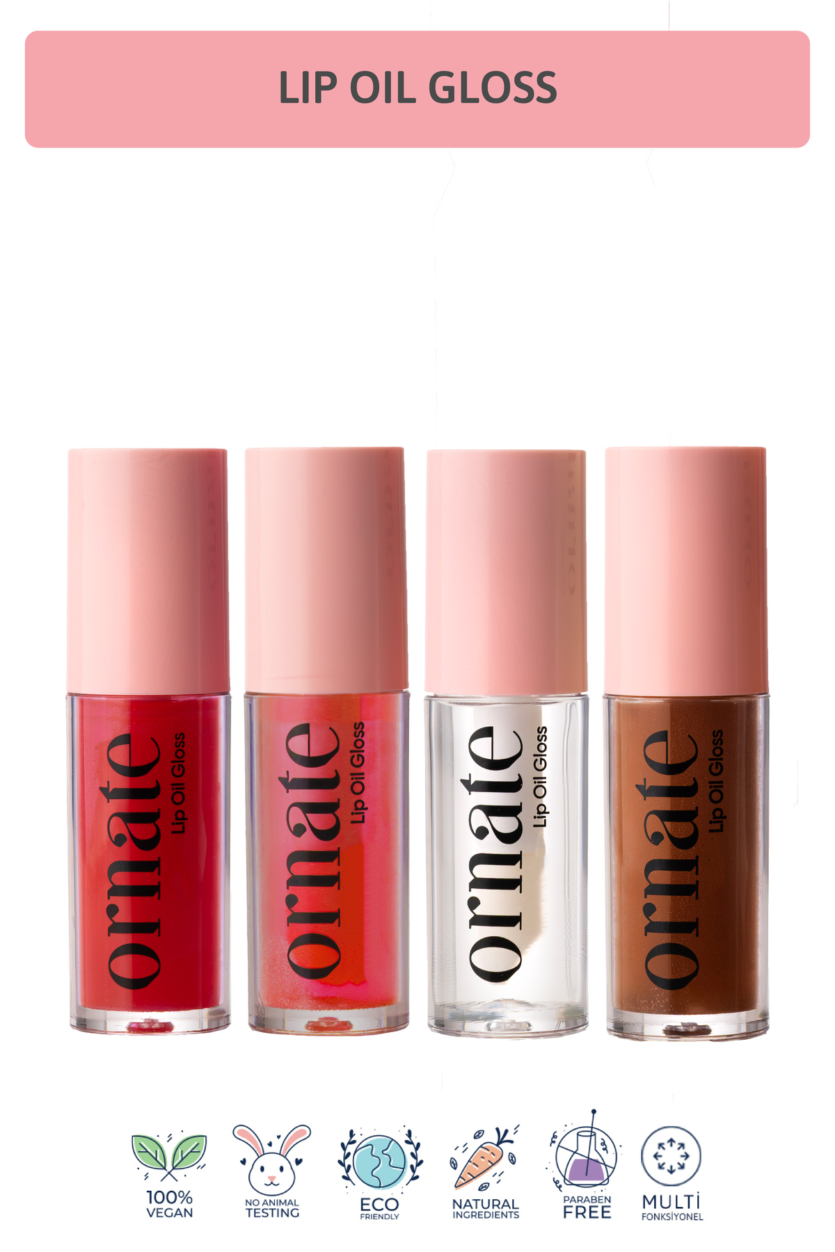 ORNATE Dolgunlaştırıcı Efekt, Nemlendirici, Parlatıcı Lip Oil Gloss 4'lü Set