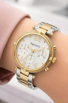 Ferrucci Kadın Kol Saati Çelik Kordon Çelik Kasa Taşlı Bileklik Hediyesi ile ...
