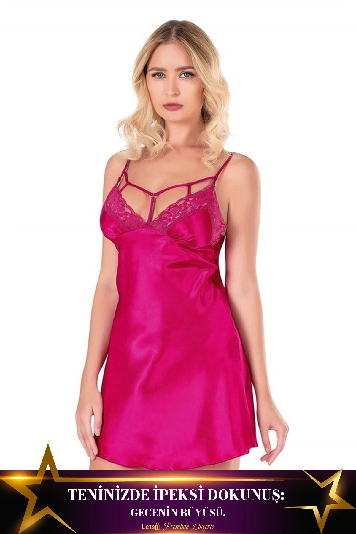 Letsii Kısa Saten Gecelik Tek Parça Konforlu Model Vişne Renk