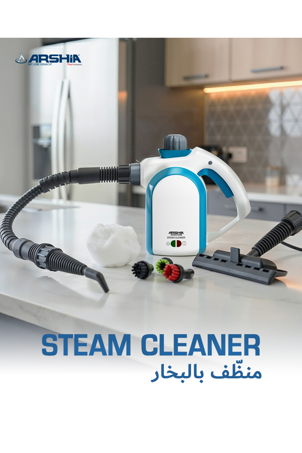 Arshia Steam Cleaner – 1000W, 3 Bar Pressure, Chemical-Free Cleaning, Compact...