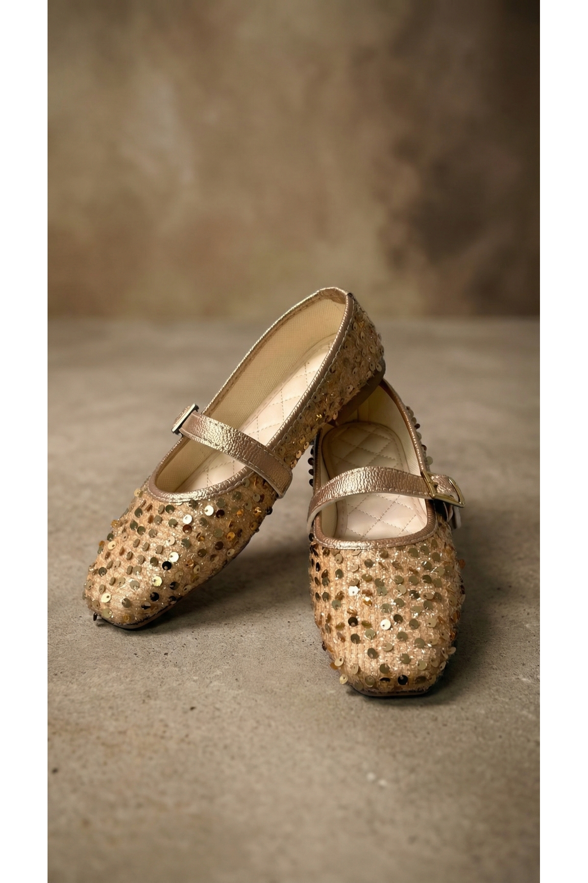 Beyond   Kadın Altın Tokalı Pullu Babet 1cm BYNDPUL01 - Görsel 7