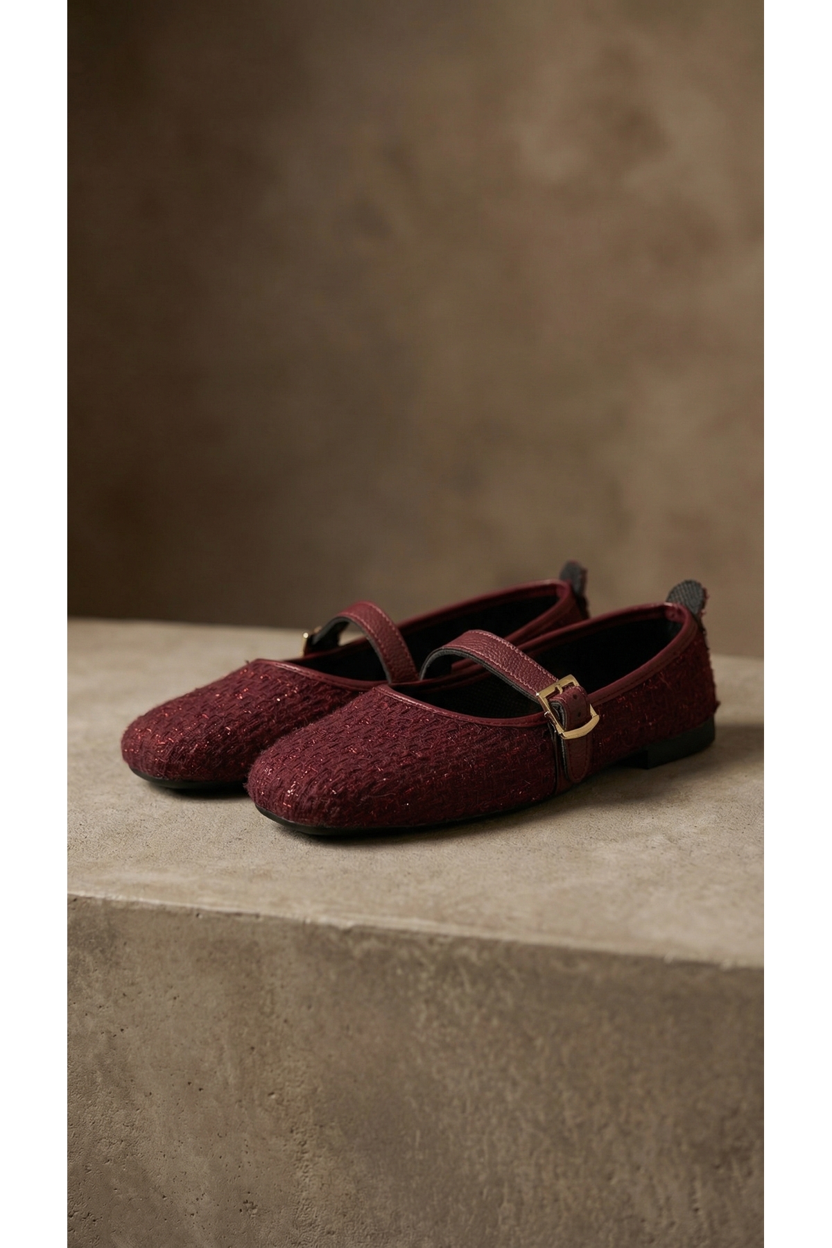 Beyond   Bordo Tüvit Kumaş Mary Jane Babet Şık Tokalı Rahat Taban Günlük Ayakkabı BYNDLCK01 - Görsel 5