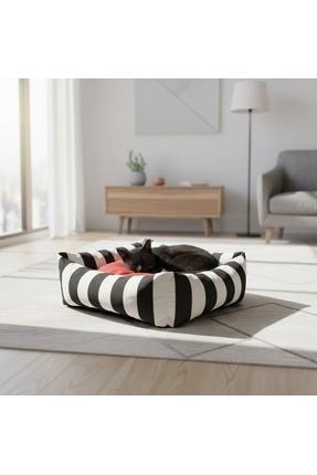 BRT Pet Lüks Kare Zebra Desen Kedi Köpek Yatağı