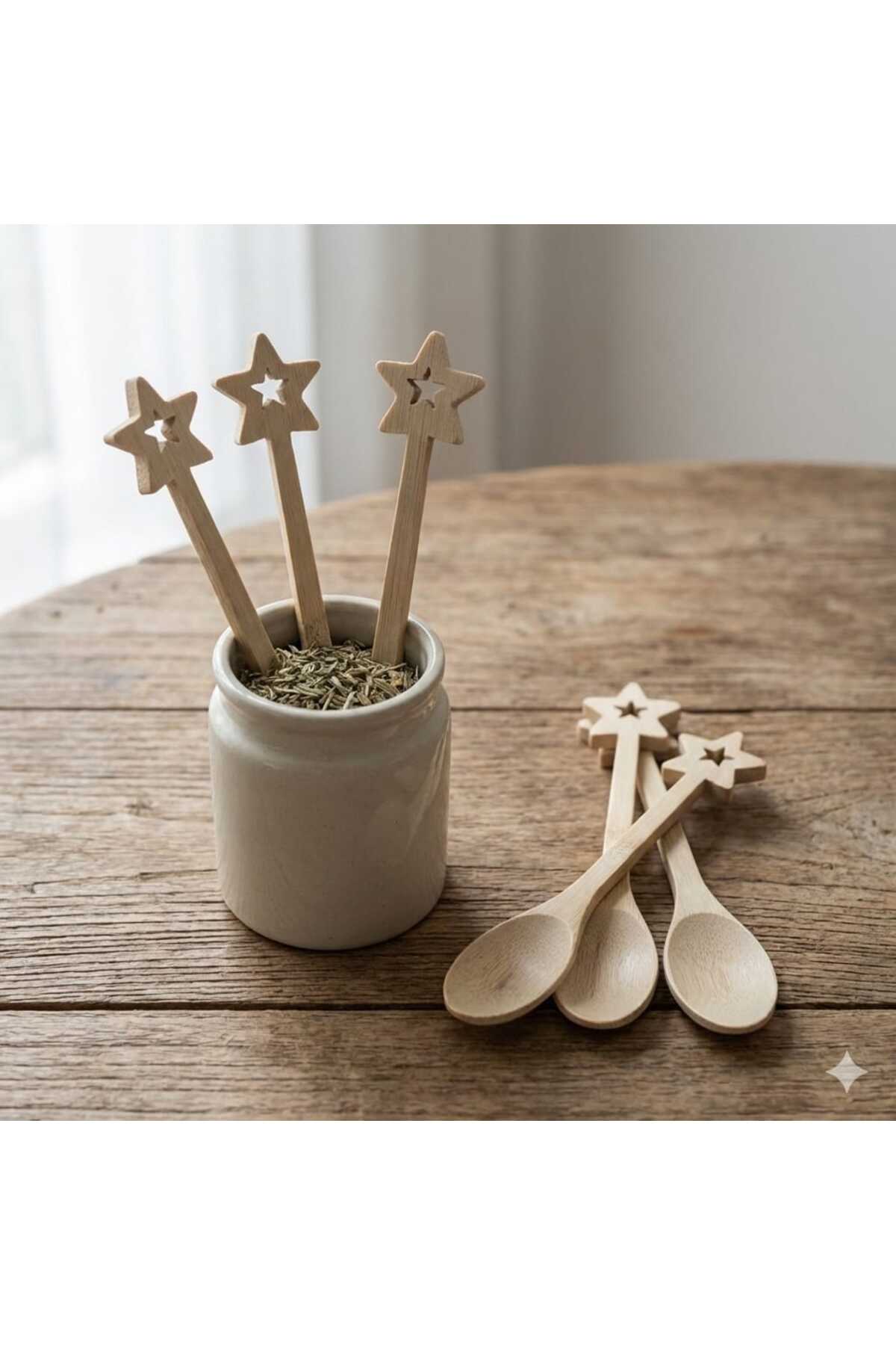 BAMBU ÇAY,BAHARATLIK KAŞIK 6 LI SET YILDIZ FİGÜRLÜ