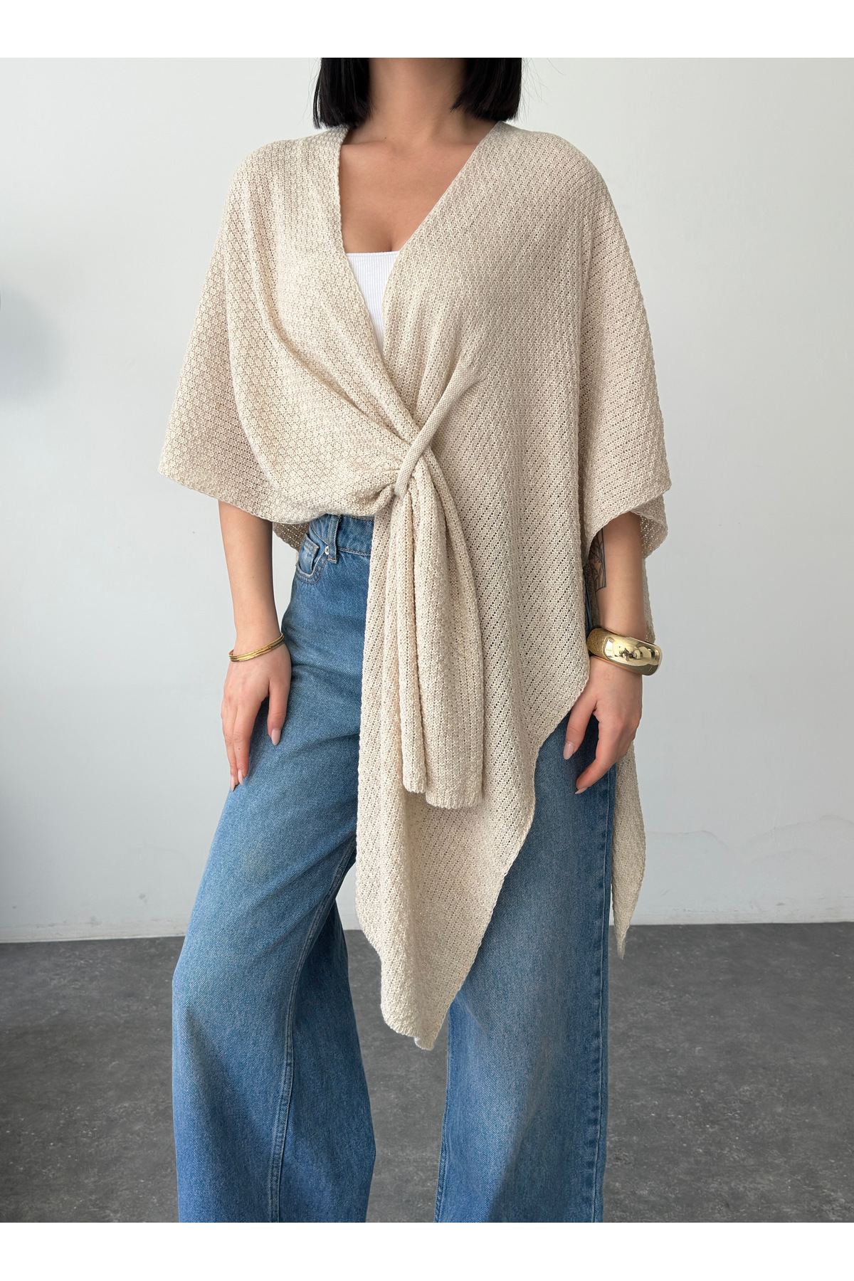 LE CARAMBOLE  Kadın Taş Ön Detaylı Panço Hırka - Görsel 3