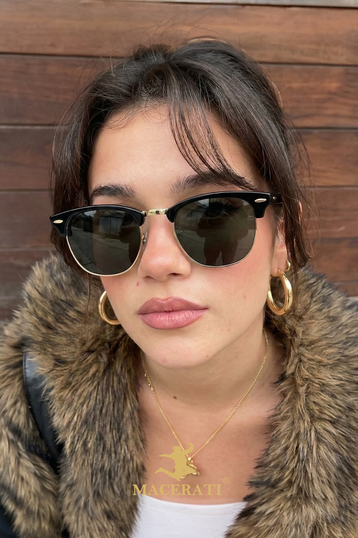MACERATİ Clubmaster Siyah Oval Unisex Klasik Model Güneş Gözlüğü görsel 2