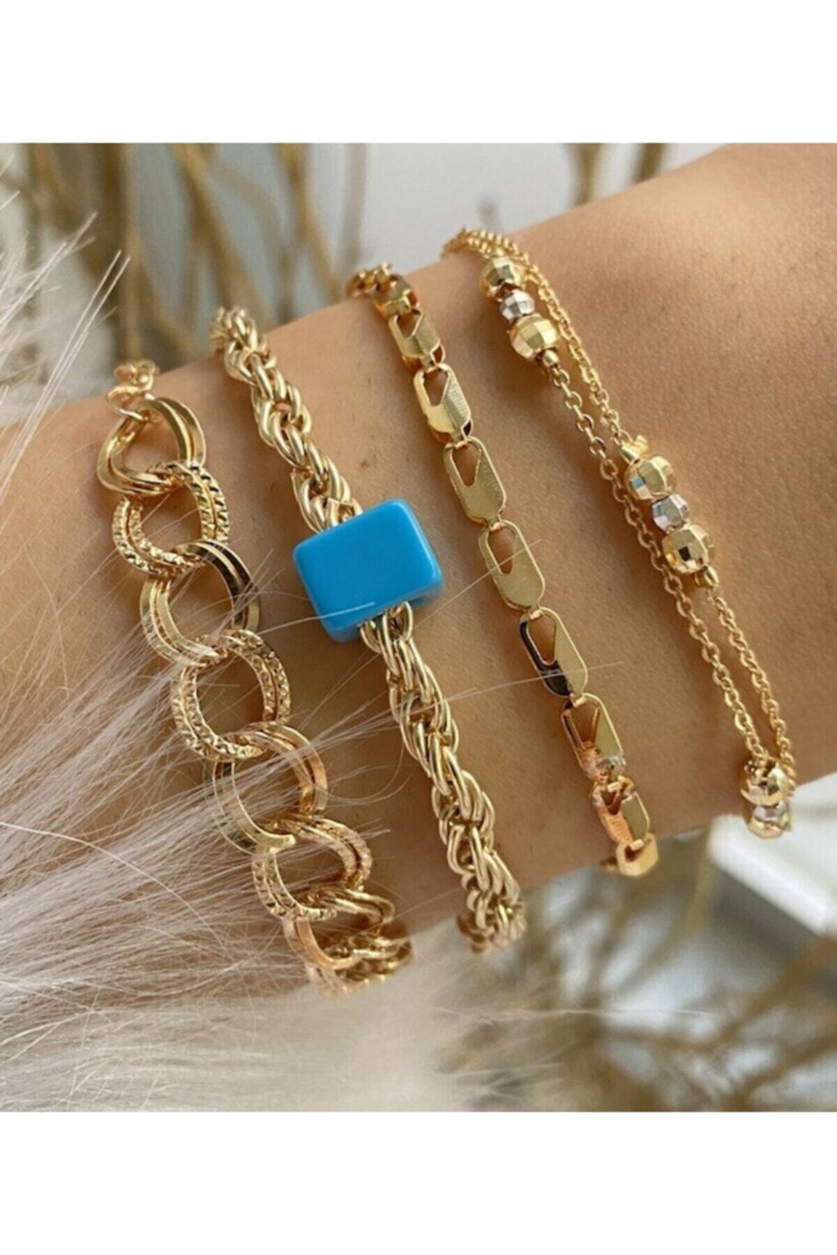 Women's Combination Brass Anti-Throw Bracelet Set 4pcs