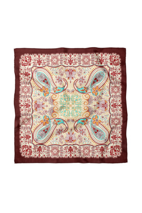 Sultan İpek Şal Etnik Desenli Fular / Bandana 70x70cm