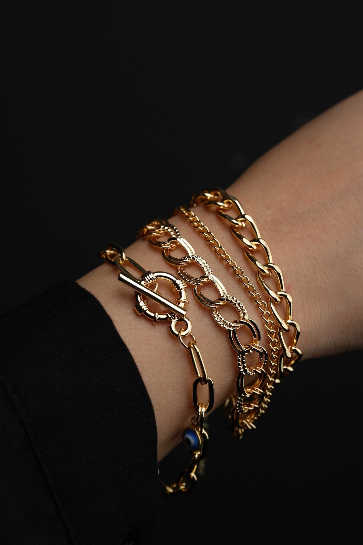 Women's Yellow Yellow Evil Eye Beaded Quad Combination Bracelet Set