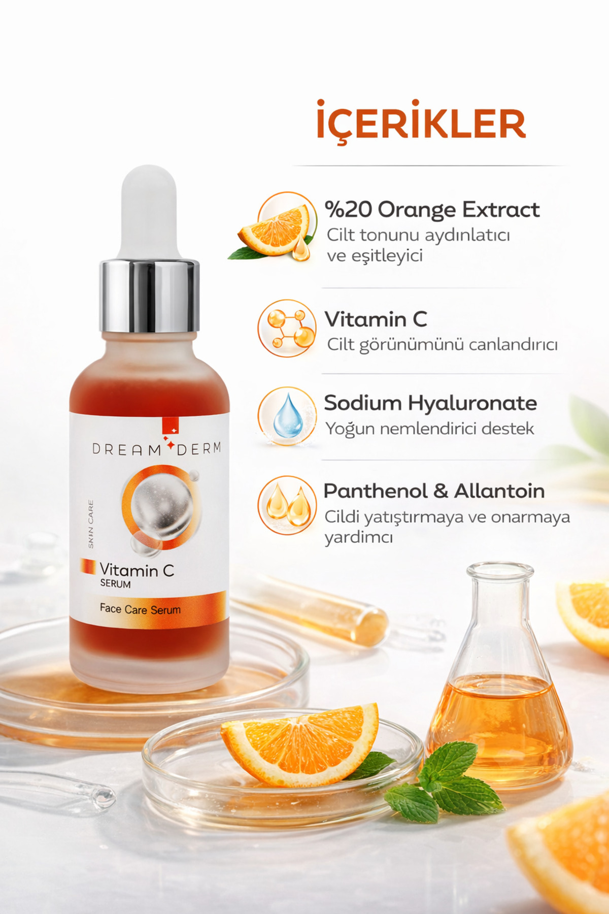 C Vitamini Yüz Serumu %20 Orange Extract Aydınlatıcı ve Canlandırıcı Bakım 30 ml — DD1001 — تصویر 5 از 6