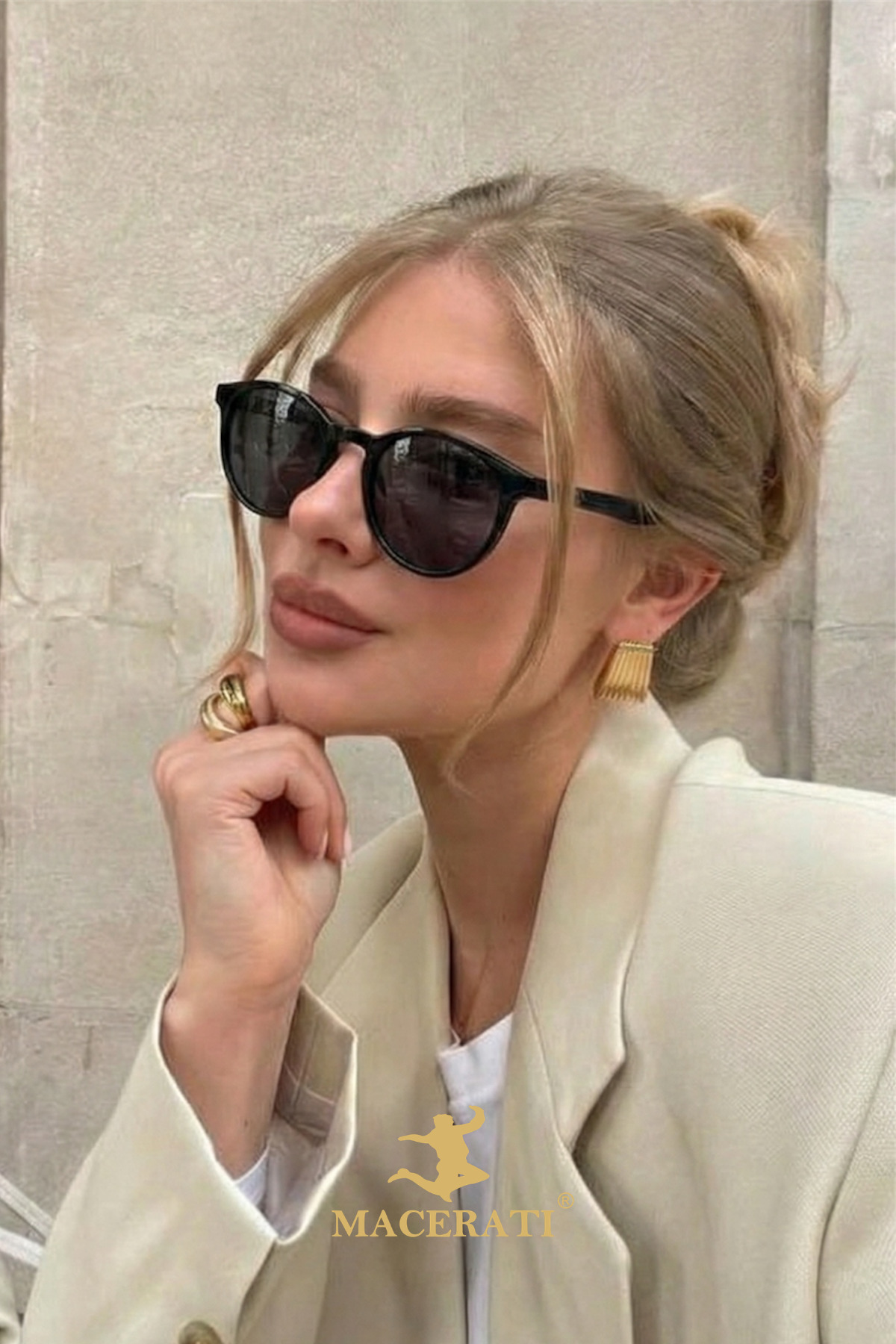MACERATİ Unisex Siyah Oval Petta Güneş Gözlüğü görsel 3