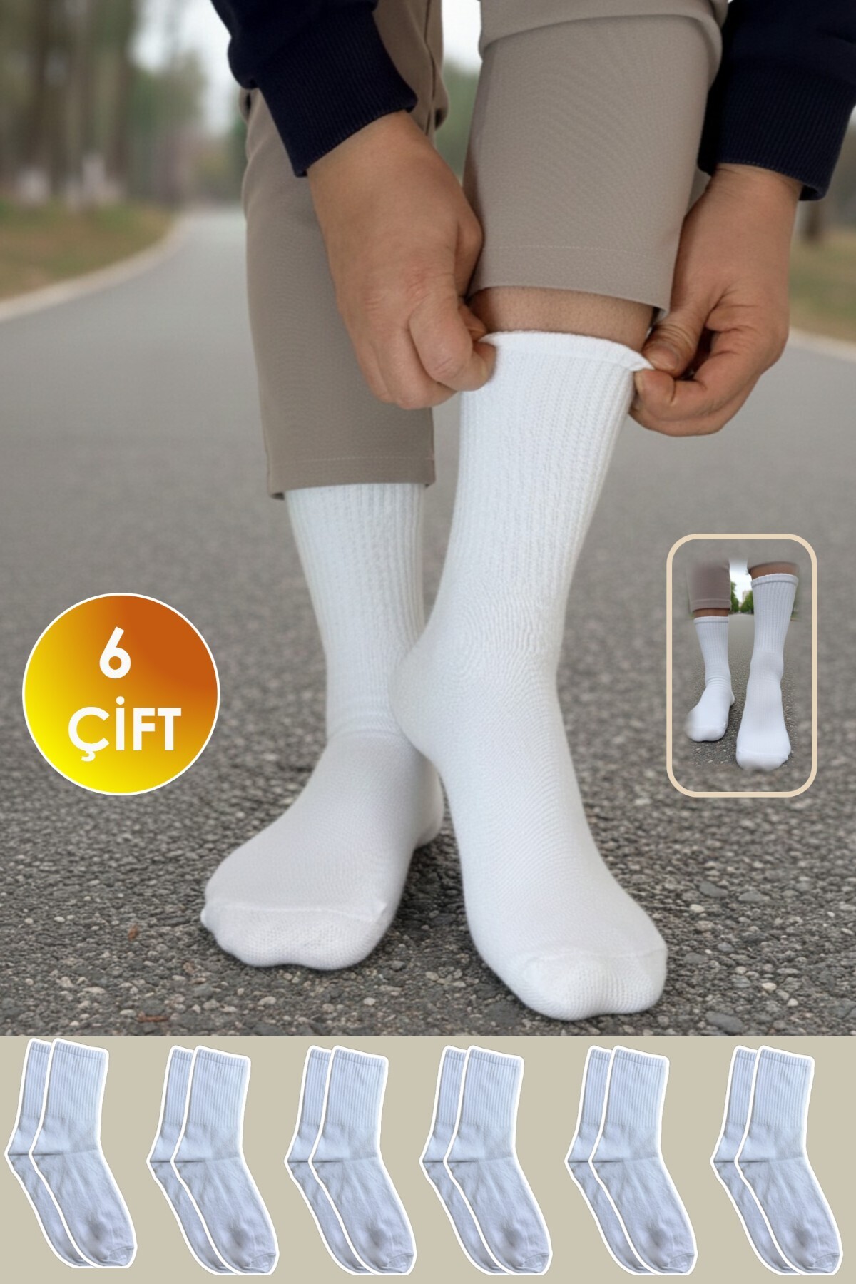 YASYAS  6 Çift Beyaz Pamuklu Tenis Kolej Çorap-Yetişkin ve Çocuk