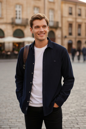 Smc by Semco Yaka Düğmeli Uzun Kol Çıtçıtlı Kadife Erkek Gömlek