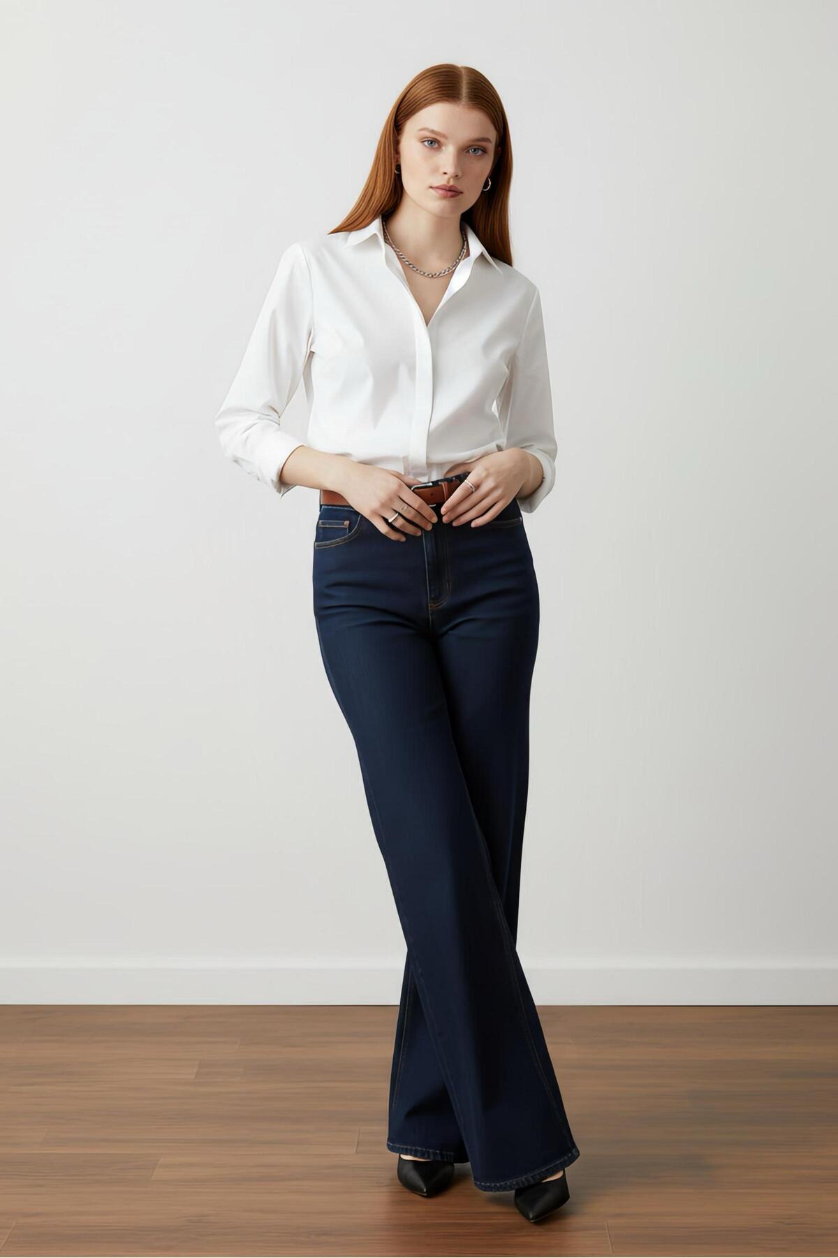 PERA CLUB  Kadın Basic Gizli Düğme Gömlek - Görsel 3