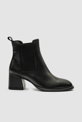 Togo Siyah Hakiki Deri Kadın Topuklu Bot [060282]
