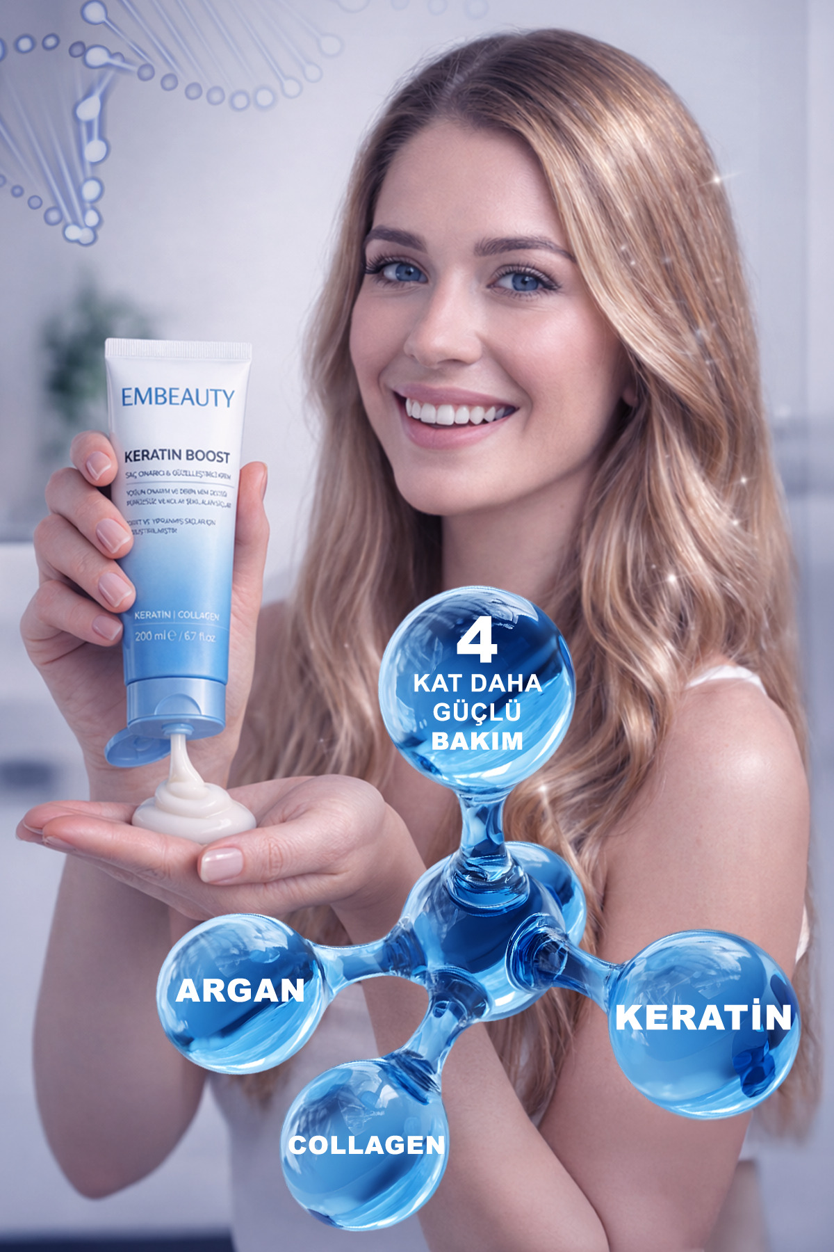 Keratin Boost Onarıcı Dolgunlaştırıcı Saç Bakım Kremi 200 ml — embmaske — تصویر 6 از 8
