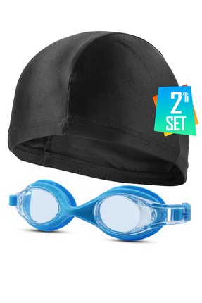 Telvesse Set Yüzücü Gözlüğü Kumaş Bone Set Yüzme Havuz Deniz Gözlüğü Mavi 4
