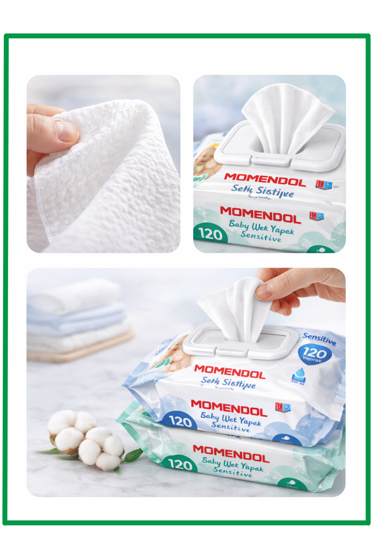 momendol 120li Bebek Islak Mendil Saf Su Bazlı Parfümsüz Hassas Yenidoğan %0 Alkol Paraben Sensitive Havlu fotoğrafı 5 (önizleme)
