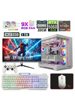 XASER Sword X55 Ryzen 7 5700X 32GB Ram 1TB M.2 NVMe SSD 8GB RTX5060 Sıvı Soğu...