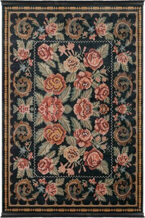 Cool Halı Vintage 02 Siyah Antik Desen Makinede Yıkanabilir Halı Kaymaz Dijit...