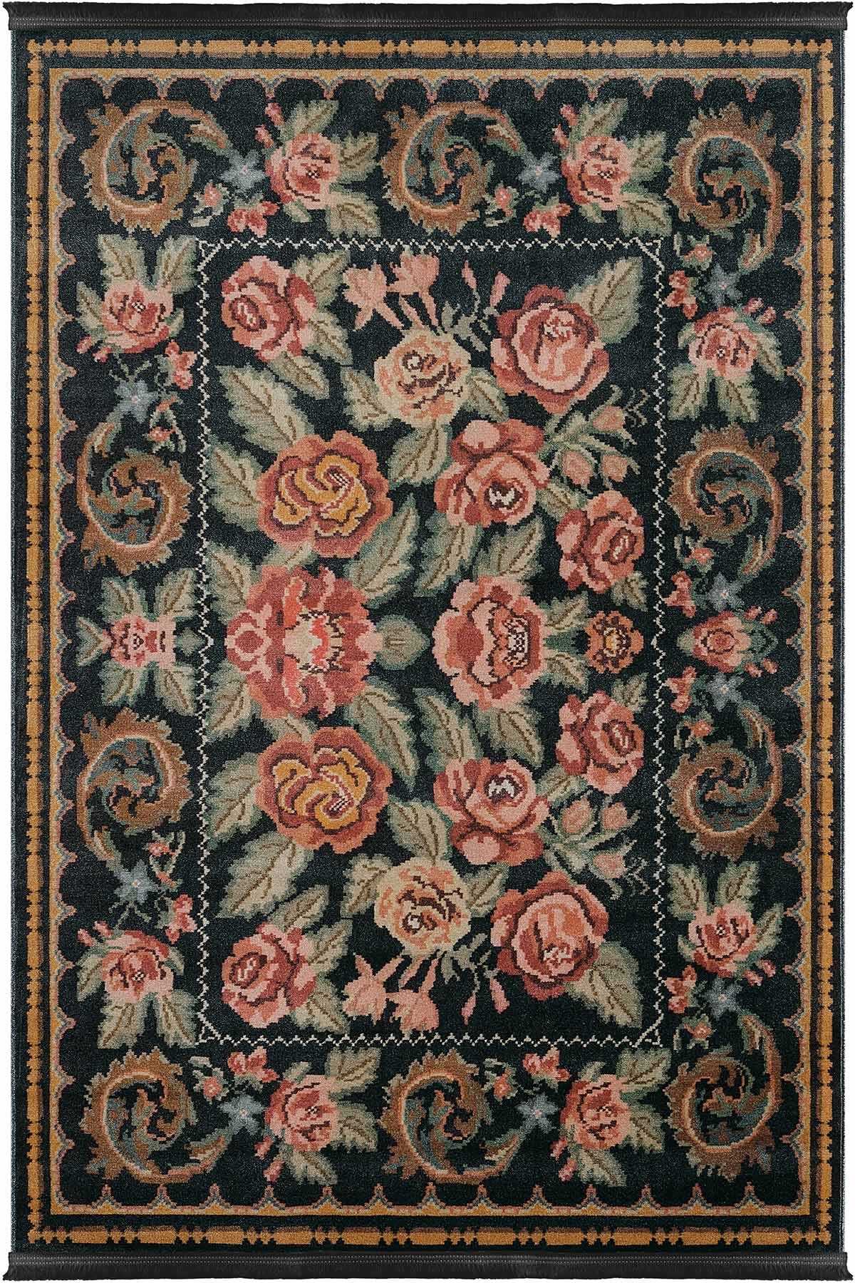 Vintage 02 Black Antique Pattern Machine Washable Carpet Non-Slip Digital Printing Thin Kitchen Rug