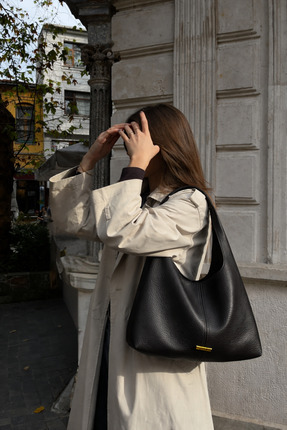 Amberley Vegan Deri Siyah Hobo Çanta | Rome