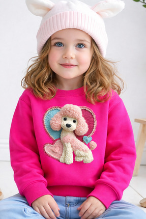 Efendioğlu Design Sweatshirt PEMBE POODLE baskılı 3 iplik şardonsuz pamuklu p...