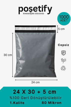 POŞETİFY Cepsiz Kargo Poşeti 24x30x5 cm | 1000 Adet | E-Ticaret Poşeti | Gri ...