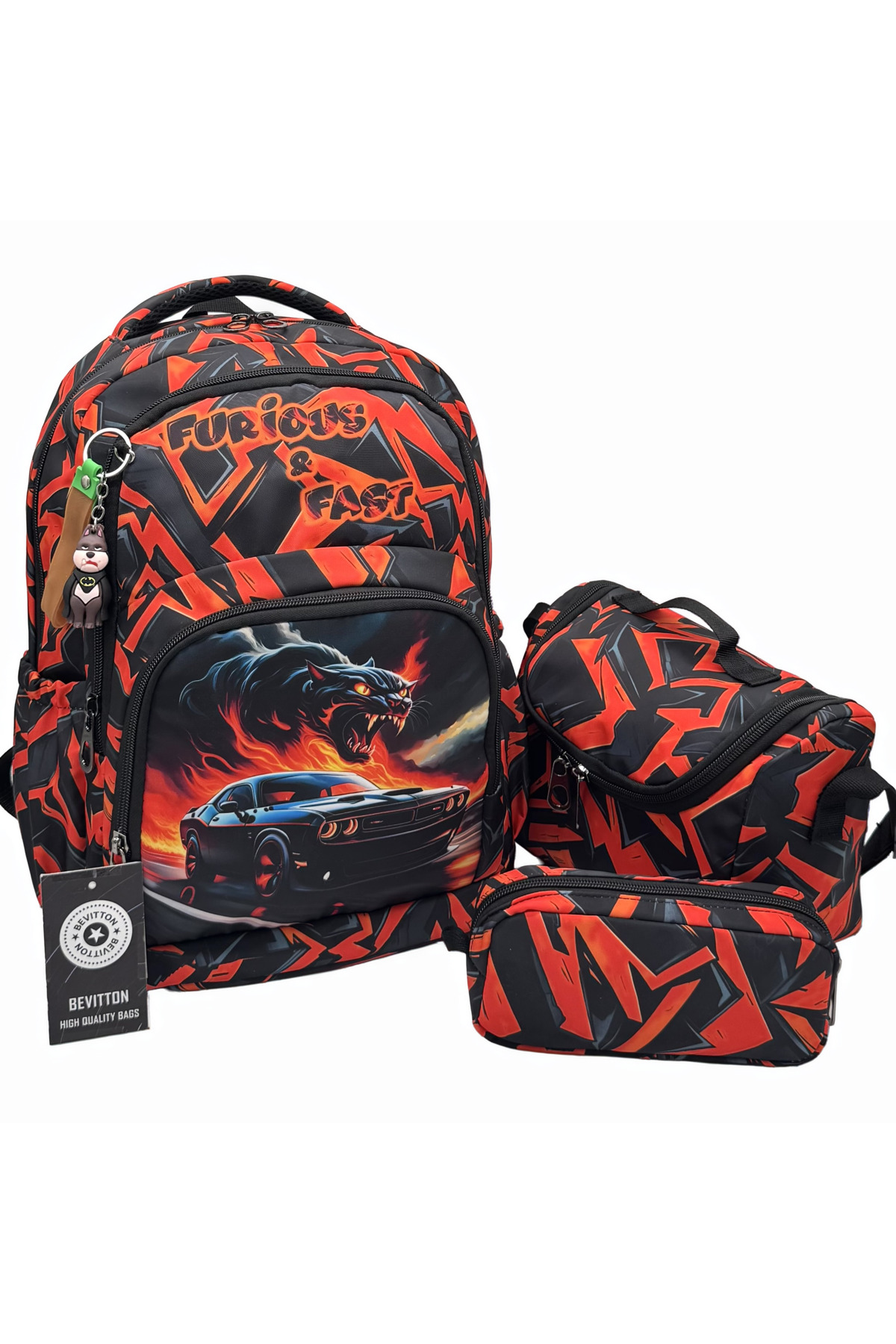 Waterproof Backpack Primary School Bag 3-Piece Set Boys Primary School Bag Car Pattern