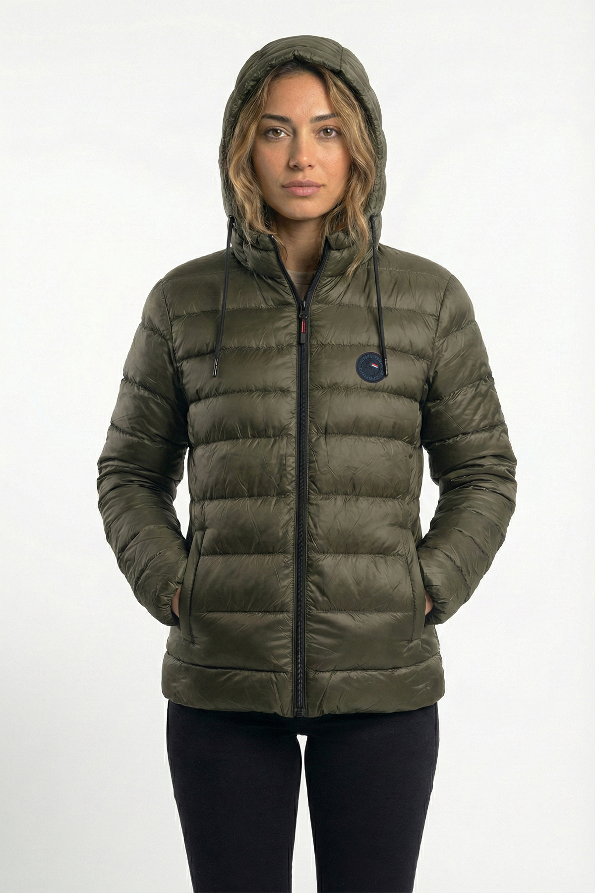 D1fference  Kadın Kışlık Şişme Mont Sıcak Tutan Dolgu İçi Astarlı Su İtici Rüzgar Geçirmez Kapüşonlu Spor Mont