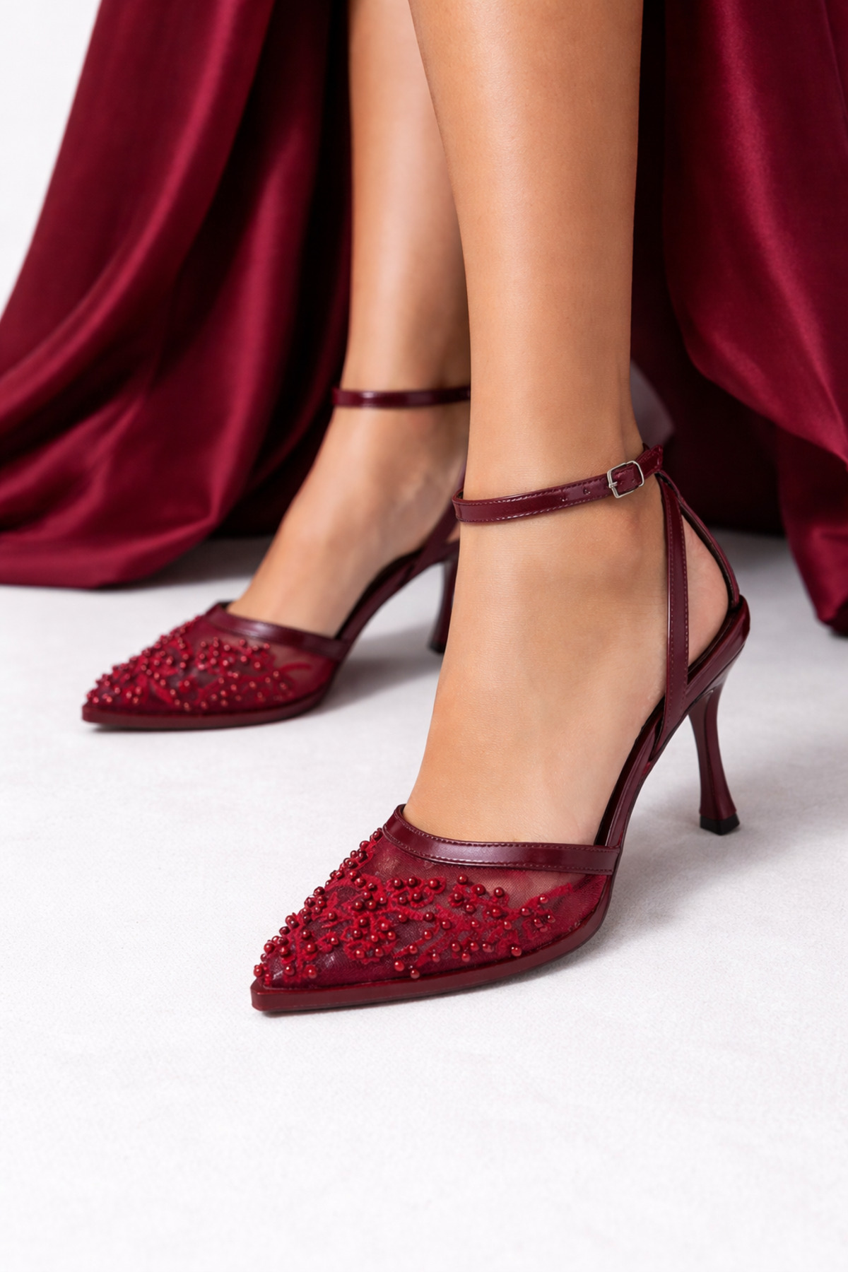 ACMZ SHOES  bridal fileli el işçiliği boncuk ve nakış ayakkabı bir numara büyük alın - Görsel 3