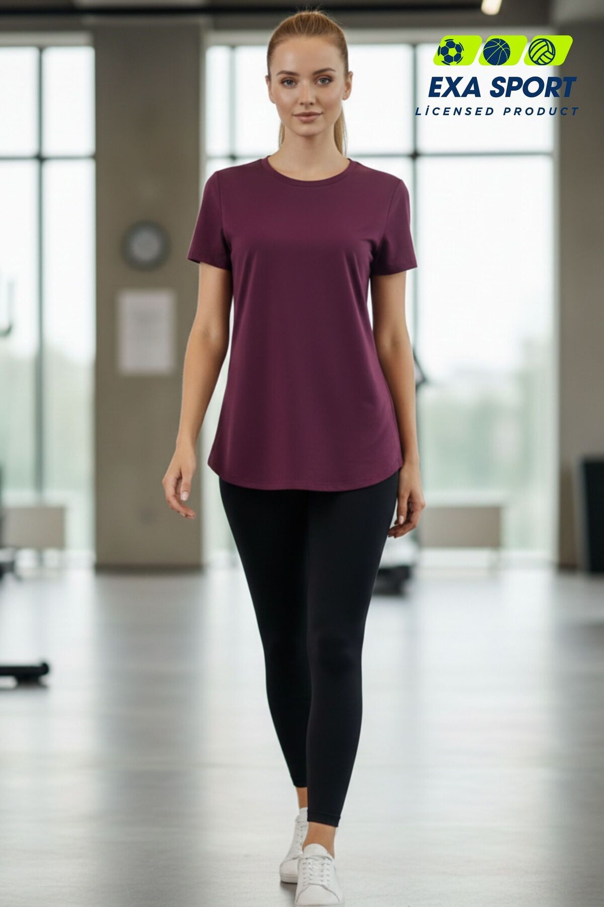 Kübra Tekstil Kadın Bordo Sporcu Tişörtü Nefes Alabilir Hızlı Kuruyan Rahat Kesim Fitness Yoga Tişört-Tshirt görsel 6