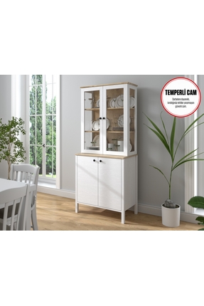 Sakura Ahşap Hunerika Darel Cam kapaklı vitrin/büfe/konsol-wood beyaz/safir meşe