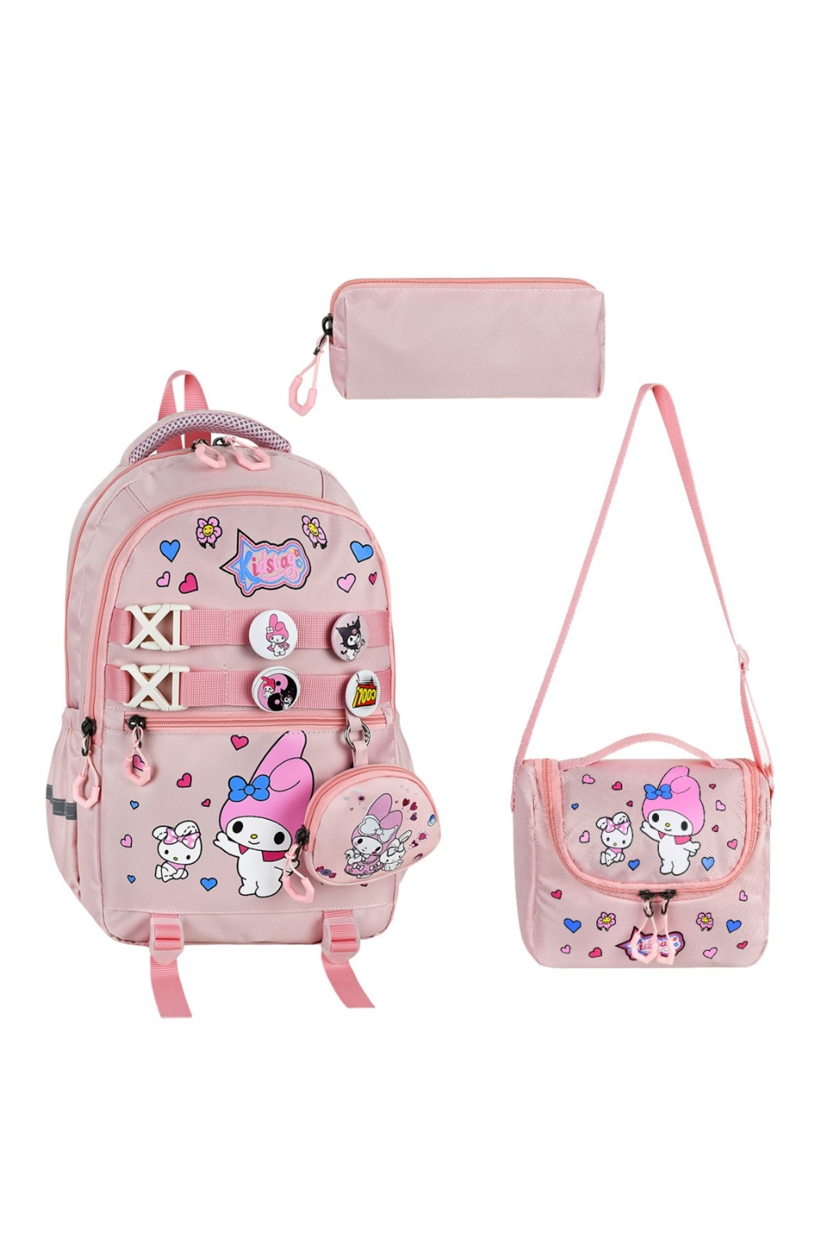 Ultra Luxury Korean Style Pink Girls Orthopedic Primary School Backpack Thermal Nutrition And Pencil Case