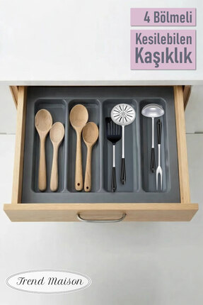 Trend Maison Mutfak Düzenleyici Kesilebilen 4 Bölmeli Kepçelik Plastik Çekmec...