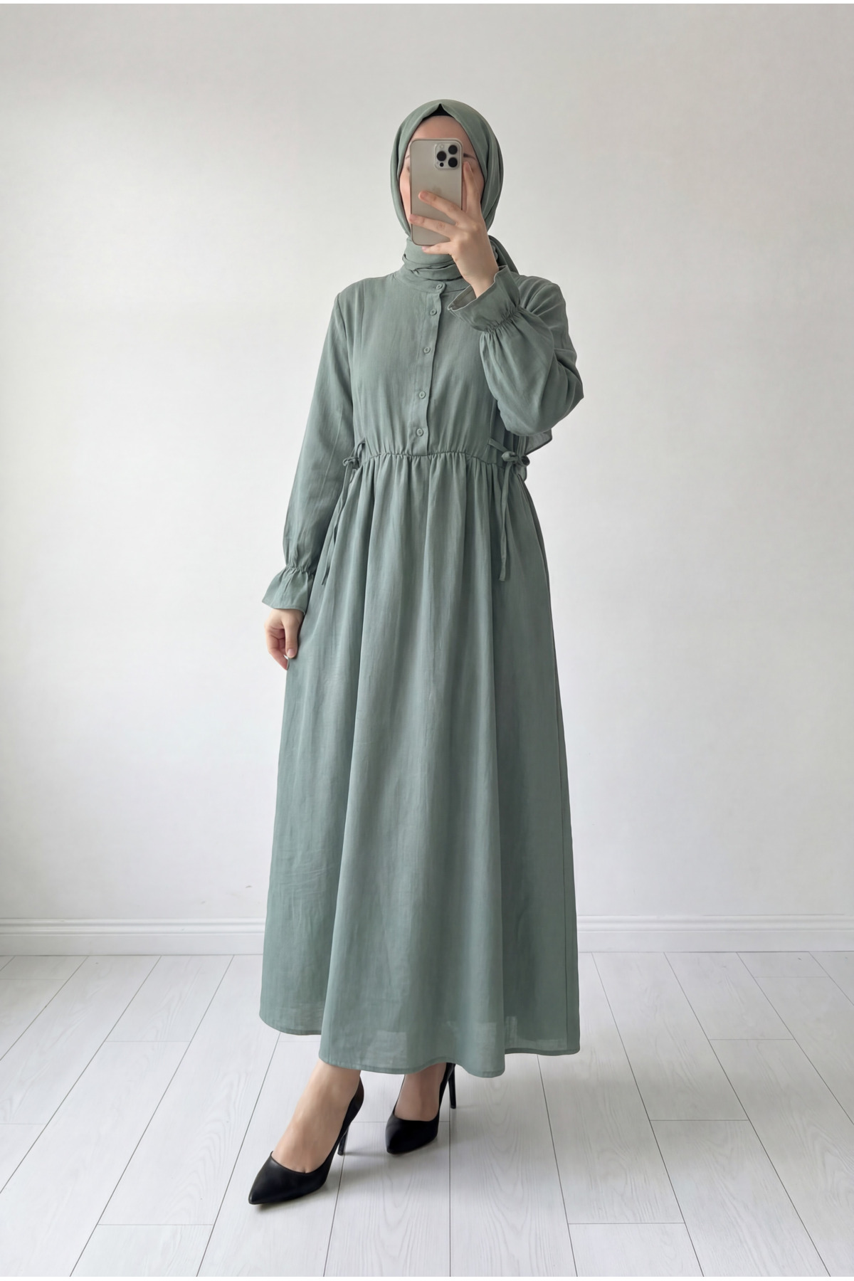 Almina Muslin Piping Laced Dress-NA2418 Mint
