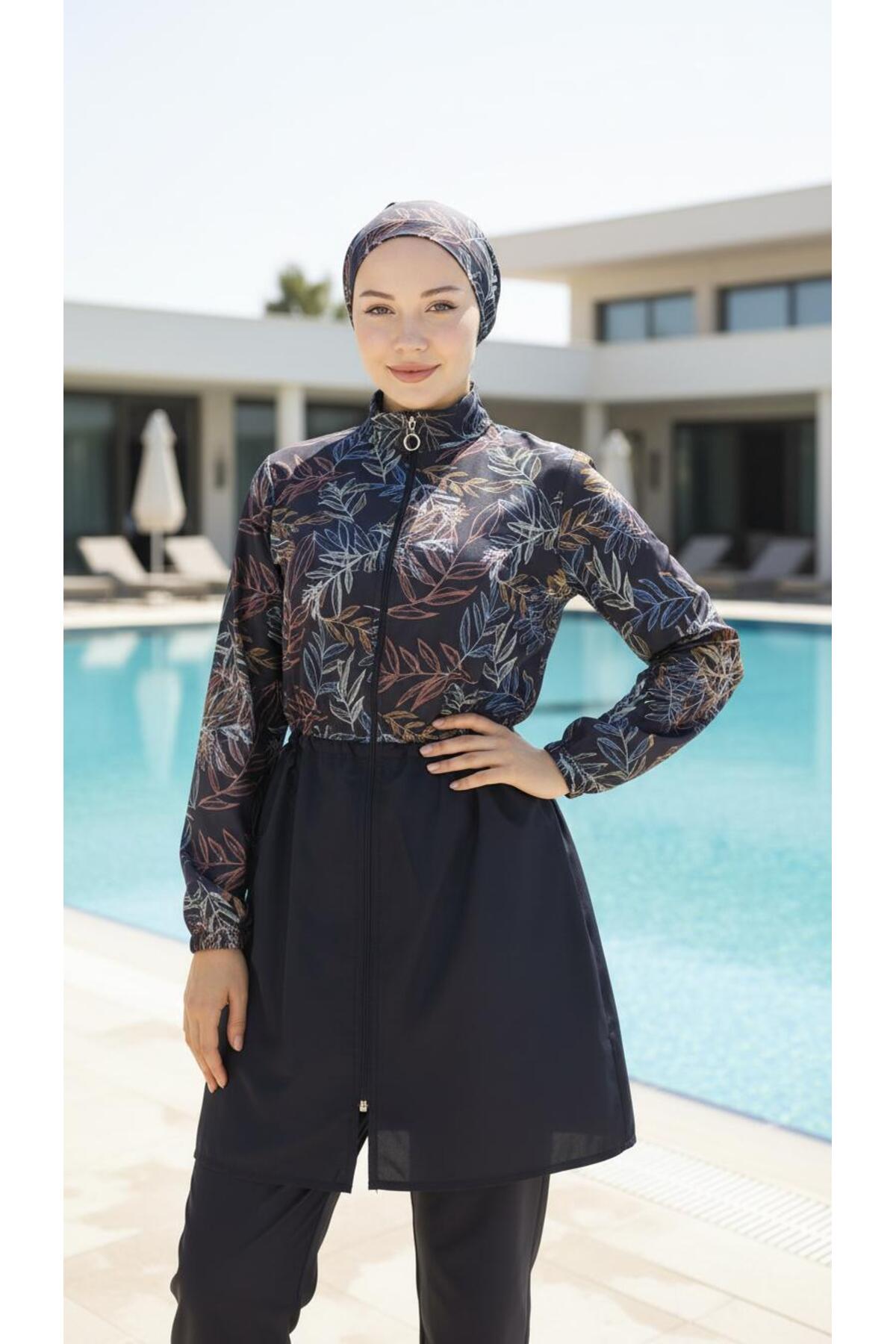 Fully Closed Hürrem Beachwear Swim Modest Swimwear with Adjustable Elastic Waist with Bonnet and Bag Gift