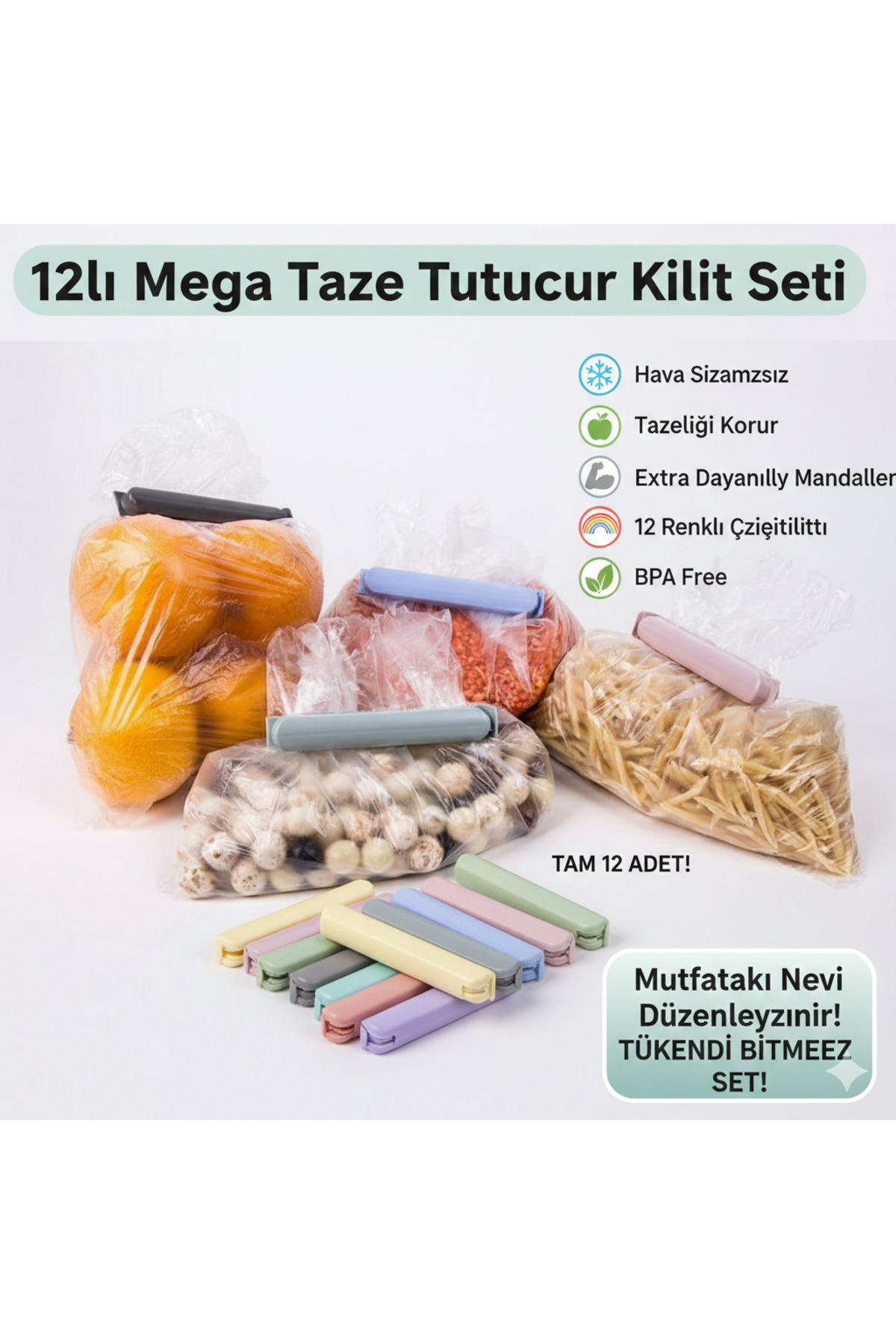 12 'li Poşet Kilidi,Kıskacı, Tutucu