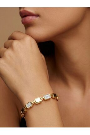 ZERİUM Geometrik Zirkon Taşlı Sıralı Çelik Bileklik