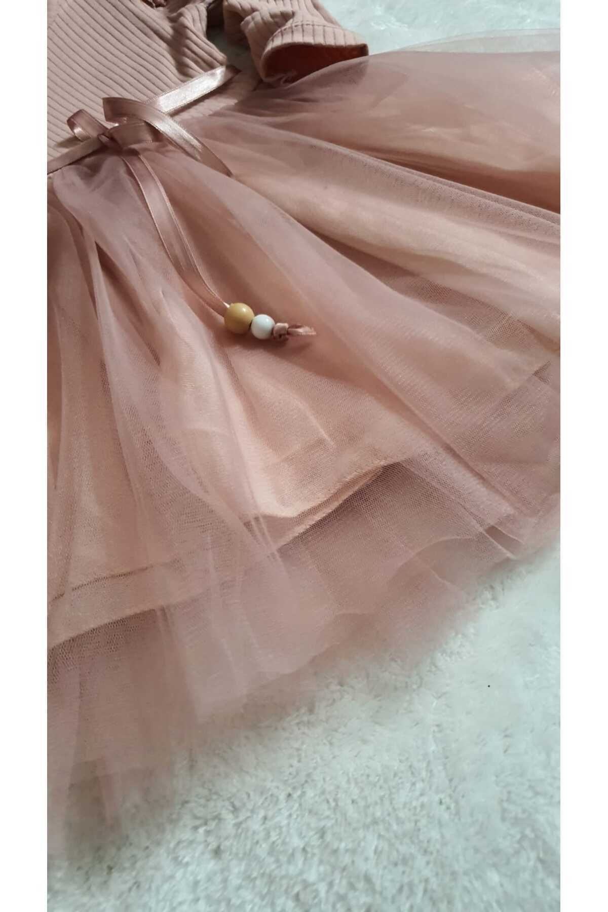 Retro Women Kız Çocuk Gül Kurusu Tül Pamuklu Uzun Kol Özel Gün Doğum Günü Abiye Hediye Günlük Prenses Elbise fotoğrafı 5 (önizleme)