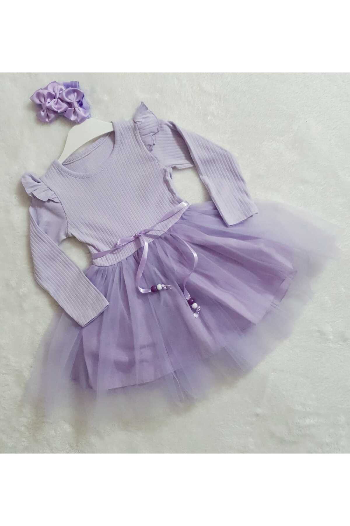 Retro Women Kız Çocuk Lila Uzun Kol Tütülü Doğum Günü Özel Gün Yılbaşı Hediye Günlük Prenses Elbise fotoğrafı 3 (önizleme)