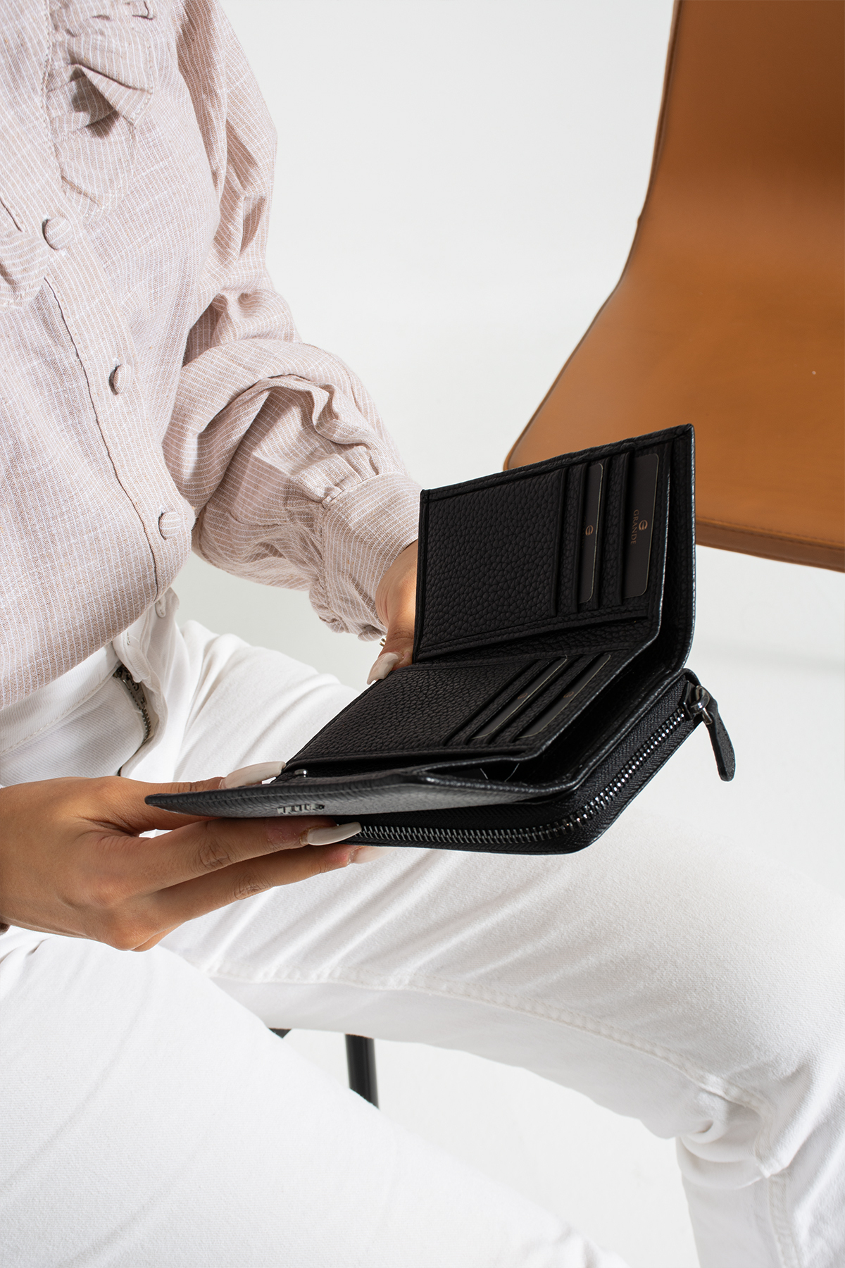 Grande  2754 Siyah detay Hakiki deri Kadın cüzdan kartlık clutch SİYAH - Görsel 3