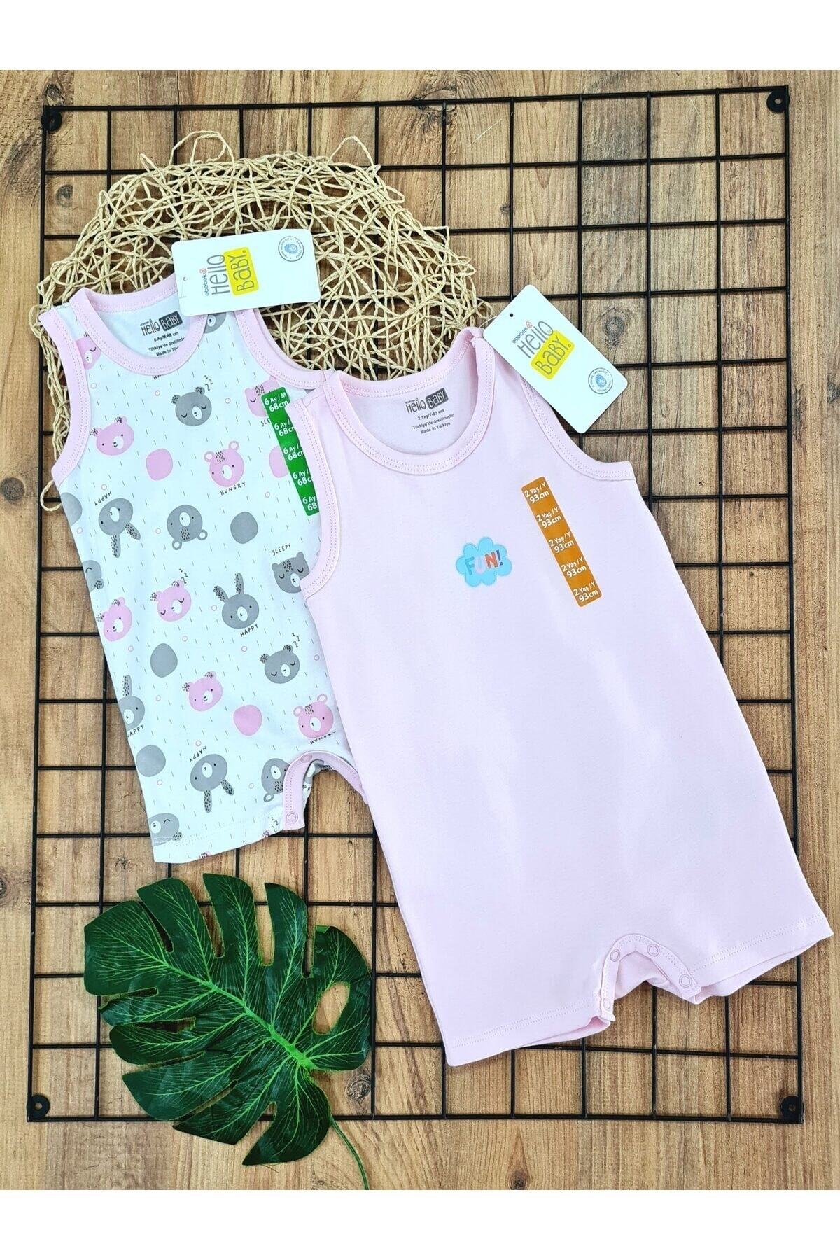 Hello Baby kız bebek yazlık askılı body erkek bebekler için tulum ikili bebek set fotoğrafı 2 (önizleme)