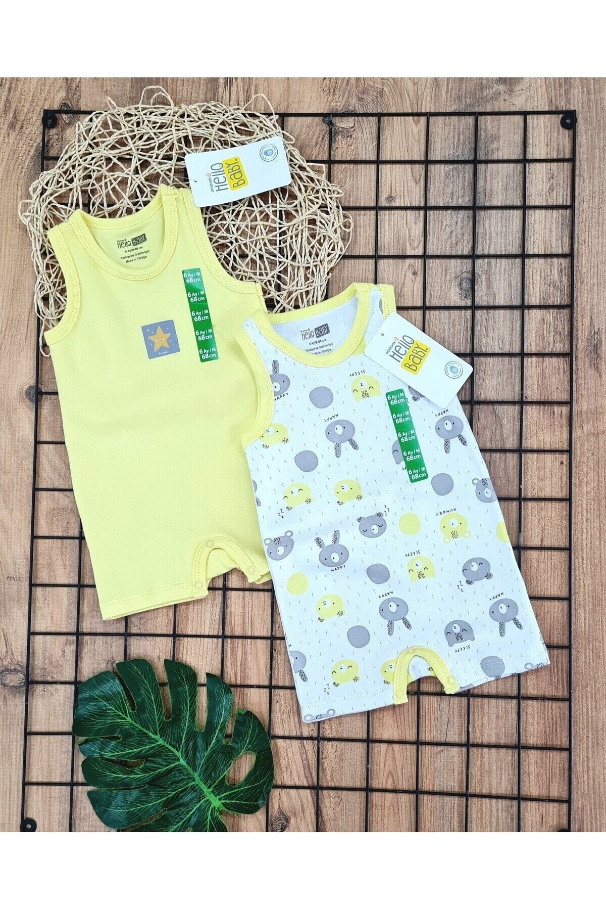 Hello Baby kız ve erkek bebek yazlık askılı tulum ikili bebek set yazlık bebek ürünleri fotoğrafı 2 (önizleme)