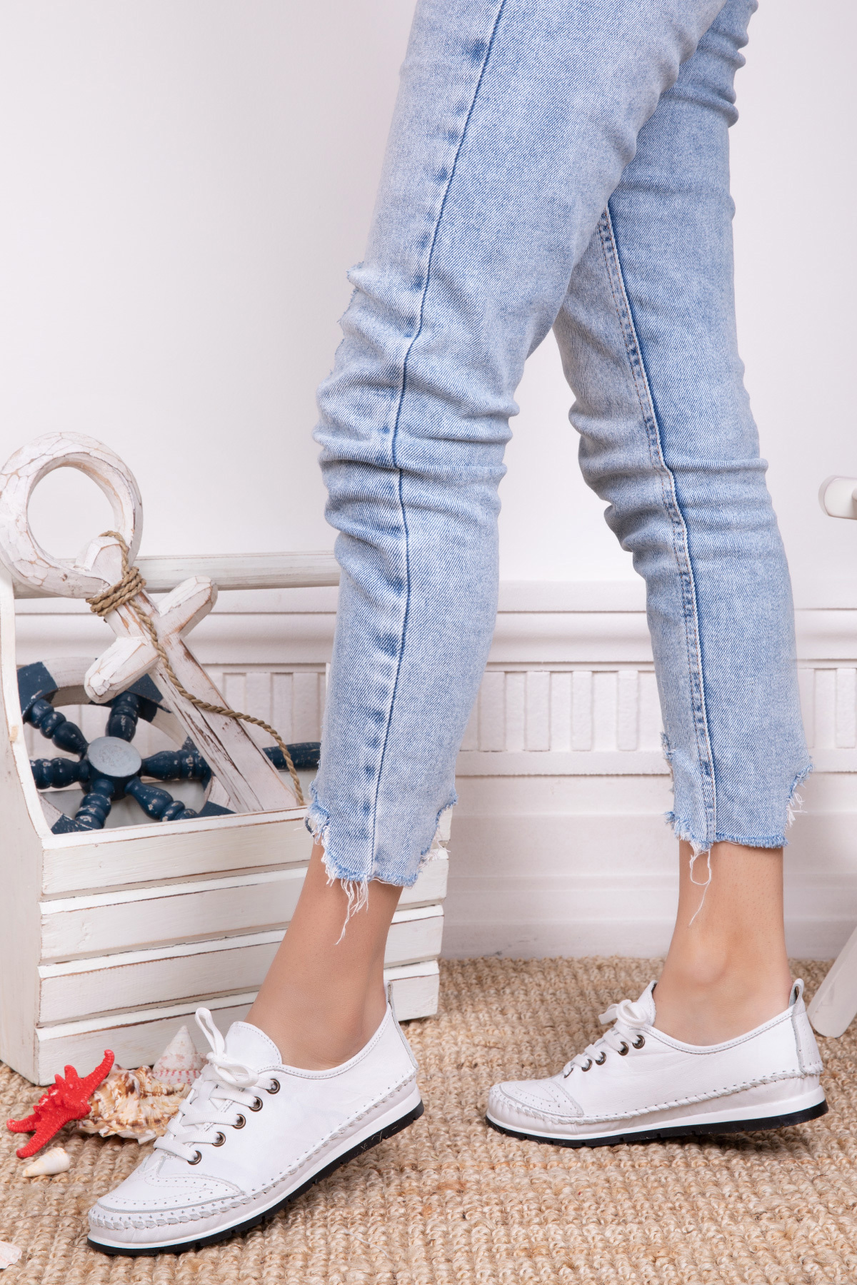 Deripabuc  Hakiki Deri Beyaz Kadın Deri Babet Dp16-0061 - Görsel 3