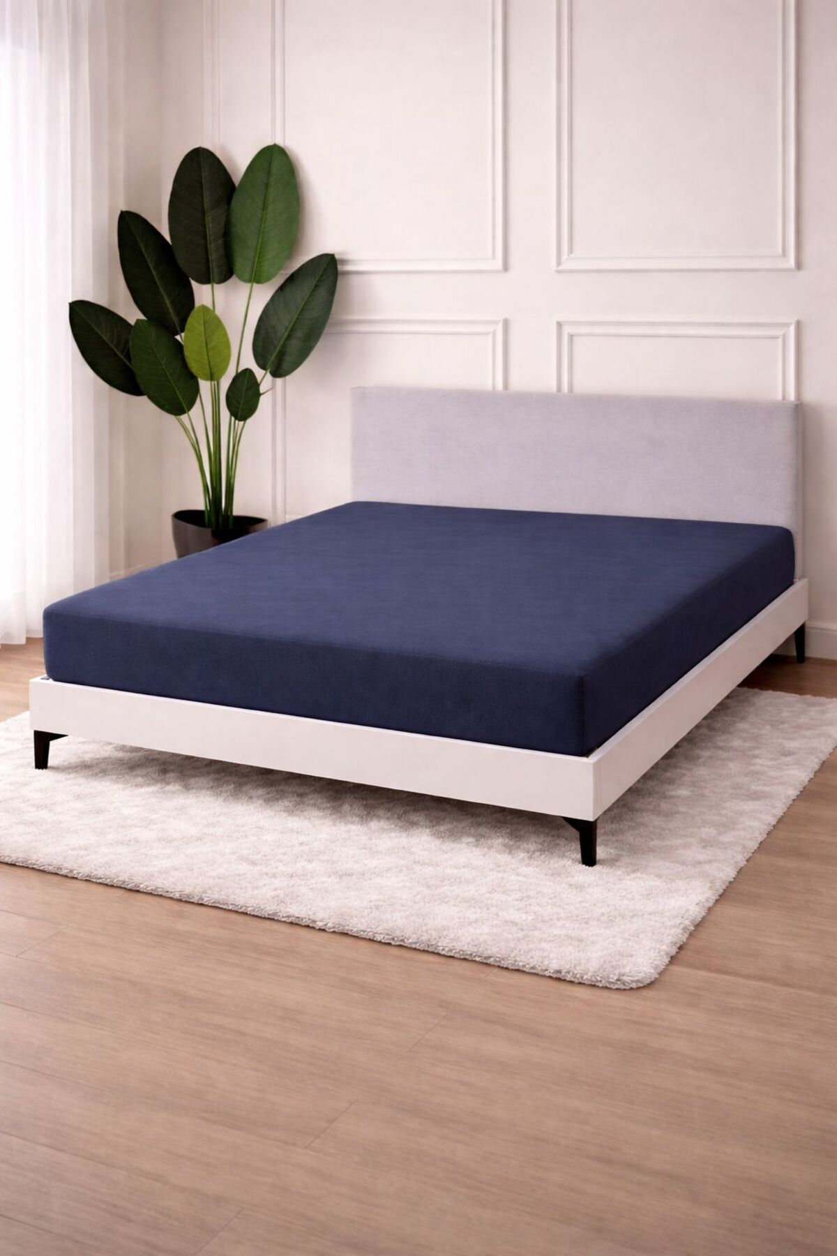 100% Cotton Premium Navy Blue Elastic Combed Cotton Bed Sheet Single/Double/Plus Size 100* 200-160 * 200-180*200