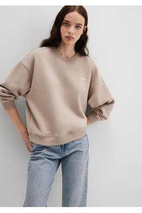 Mavi Logo Baskılı Bej Sweatshirt 1S10490-70344